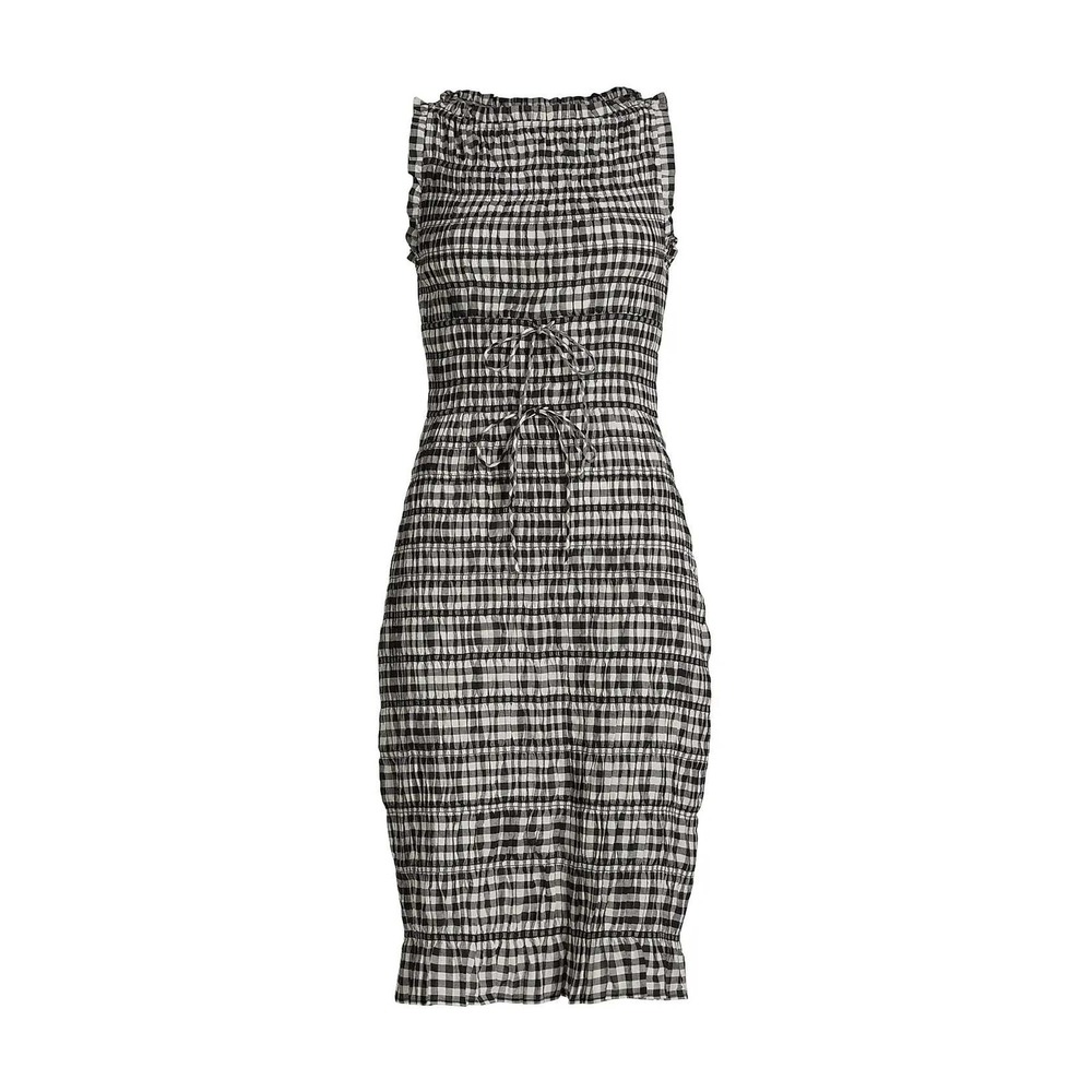 DOEN Rosella Smocked Plaid Knee Length Dress Noir Greta Gingham Medium NWT